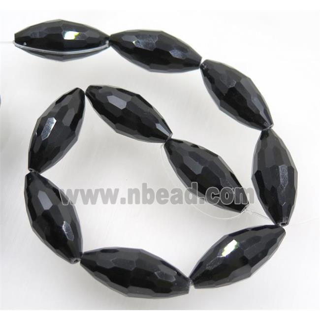 black chinese crystal glass beads, faceted rice