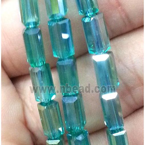 Chinese crystal glass bead, faceted cuboid, peacock AB color