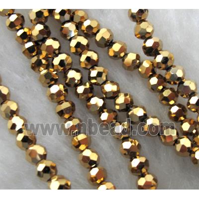 Chinese Crystal Beads, Faceted Round, golden plated