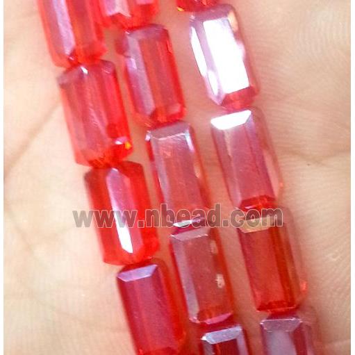 Chinese crystal glass bead, faceted cuboid, red AB color