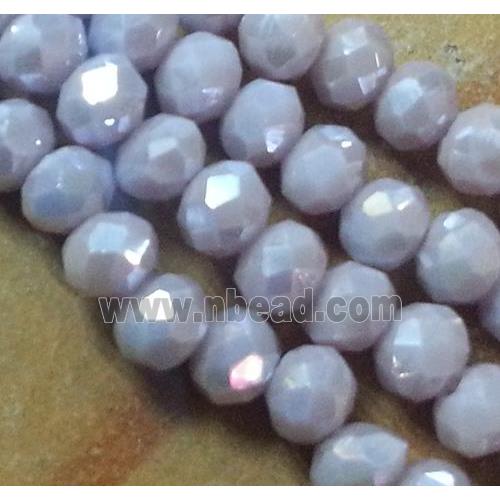Chinese crystal glass beads, faceted rondelle, lt.purple AB color