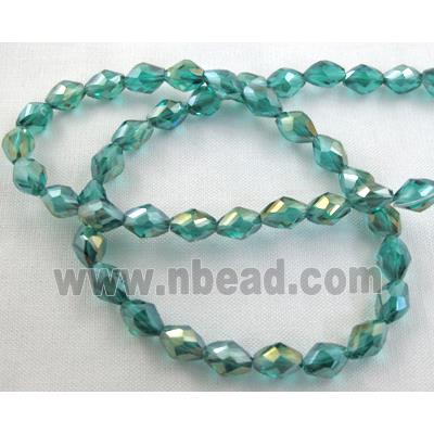 Chinese Crystal Beads, Twist, faceted, peacock green AB color