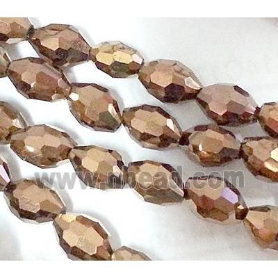 Chinese Crystal Glass Beads, faceted barrel, Antique copper