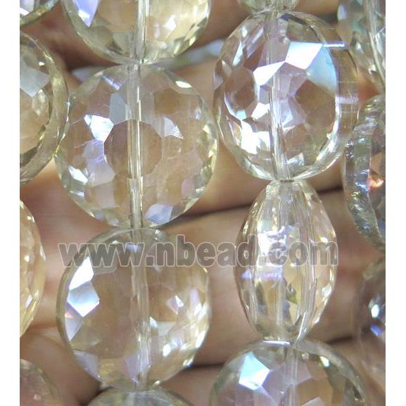 Chinese crystal glass bead, faceted flat round