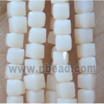 Chinese crystal glass bead, faceted cube, white