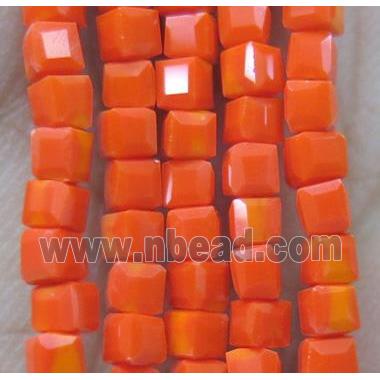 chinese crystal glass bead, faceted cube, orange