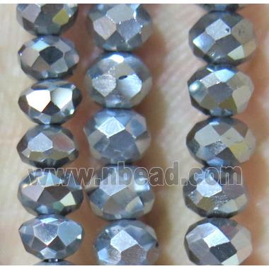 chinese crystal bead, faceted rondelle, silver plated
