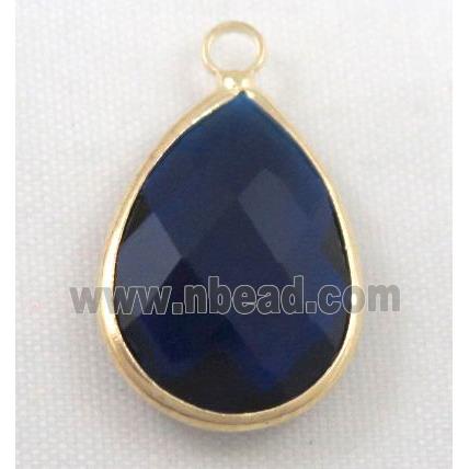 Chinese crystal glass pendant, faceted teardrop, dark blue