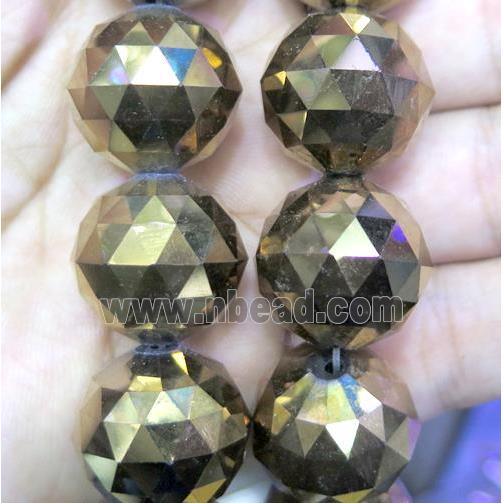 Chinese crystal bead, faceted round, gold plated