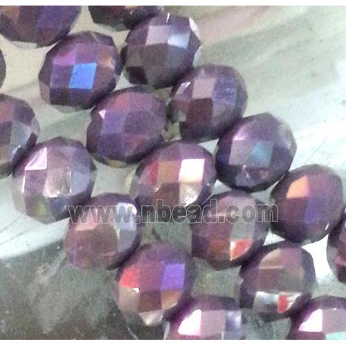 Chinese crystal glass bead, Faceted rondelle, purple AB color