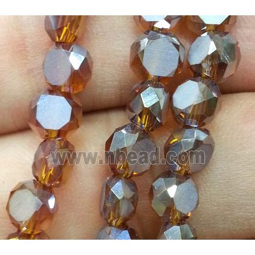 Chinese crystal glass bead, faceted flat round, deep coffee