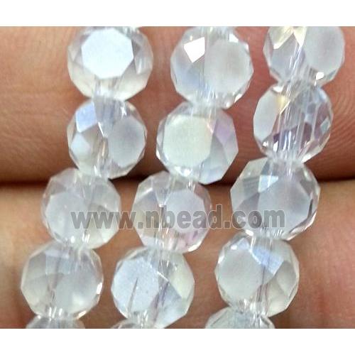 Chinese crystal glass bead, faceted flat round, white
