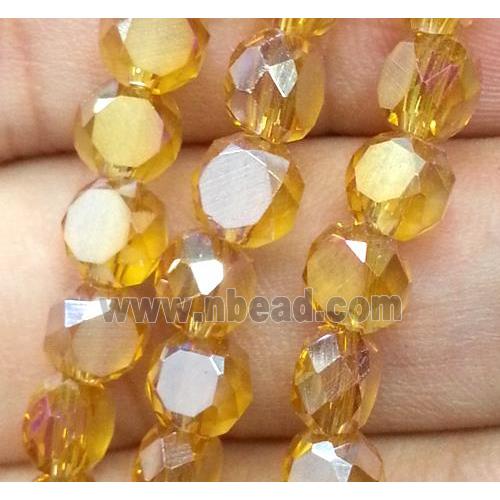 Chinese crystal glass bead, faceted flat round, gold champagne