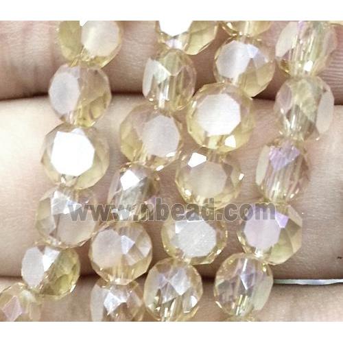 Chinese crystal glass bead, faceted flat round, silver champagne
