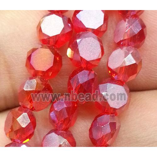 Chinese crystal glass bead, faceted flat round, red