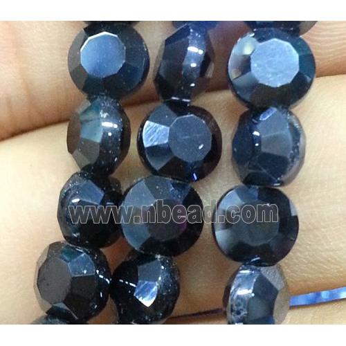 Chinese crystal glass bead, faceted flat round, black