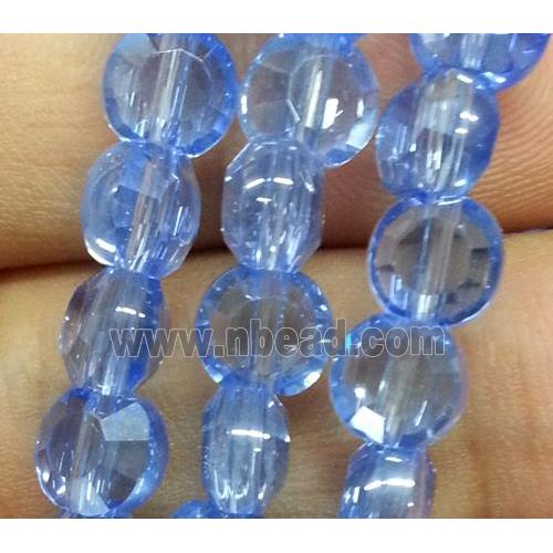 Chinese crystal glass bead, faceted flat round, blue