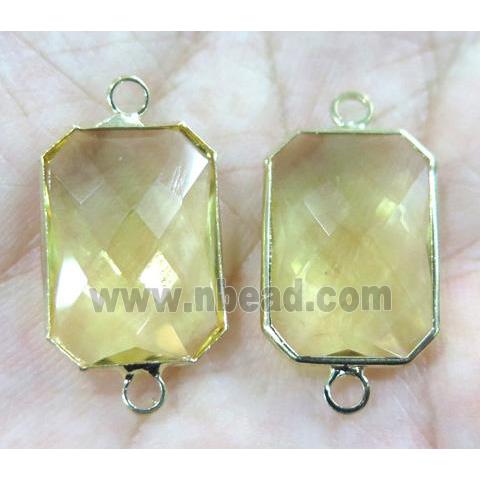 Chinese crystal glass connector, faceted rectangle, gold plated