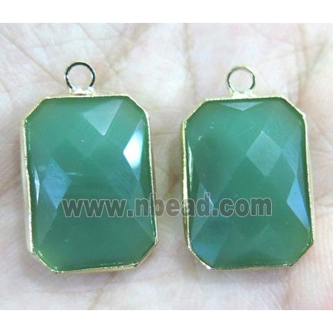 Chinese crystal glass pendant, faceted rectangle, gold plated
