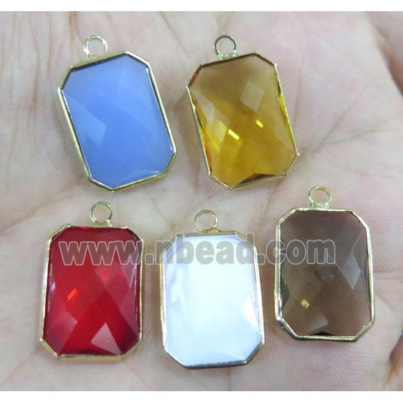 Chinese crystal glass pendant, faceted rectangle, gold plated
