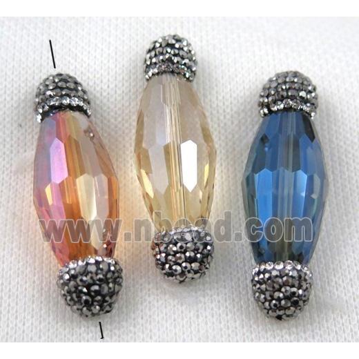 Chinese crystal glass spacer bead paved rhinestone, faceted oval