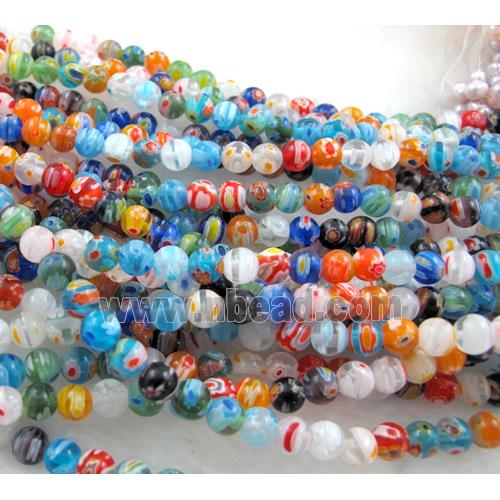 Millefiori Glass Beads, round, mix color