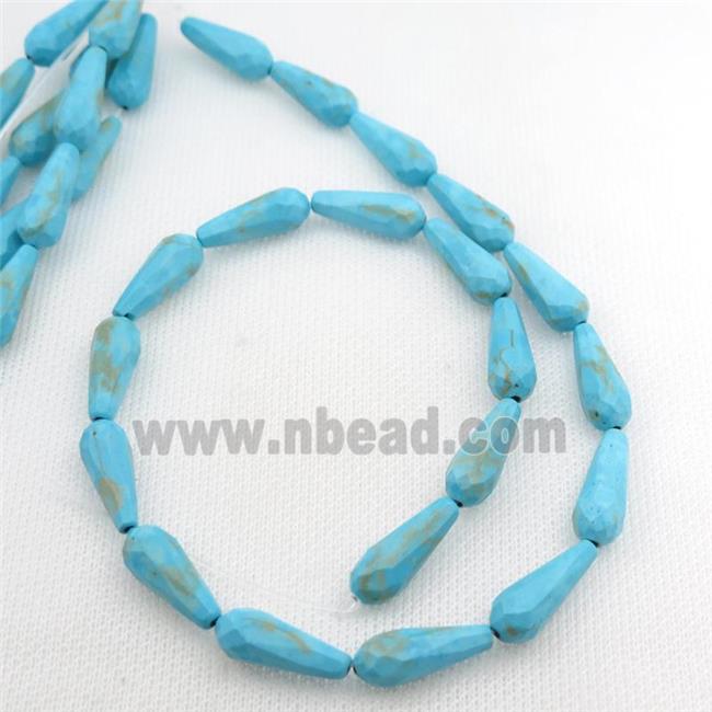 blue Magnesite Turquoise beads, faceted teardrop
