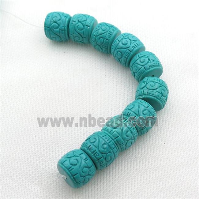 green Sinkiang Turquoise barrel beads, carved