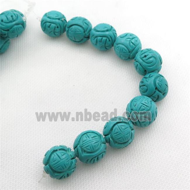 teal Sinkiang Turquoise round beads, carved