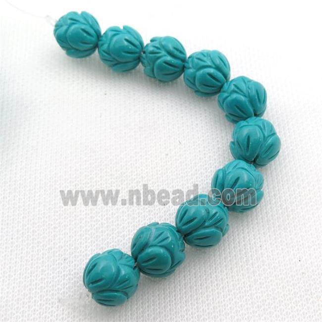teal Sinkiang Turquoise lotus beads, carved
