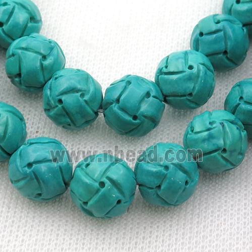 green Sinkiang Turquoise beads, round football, carved
