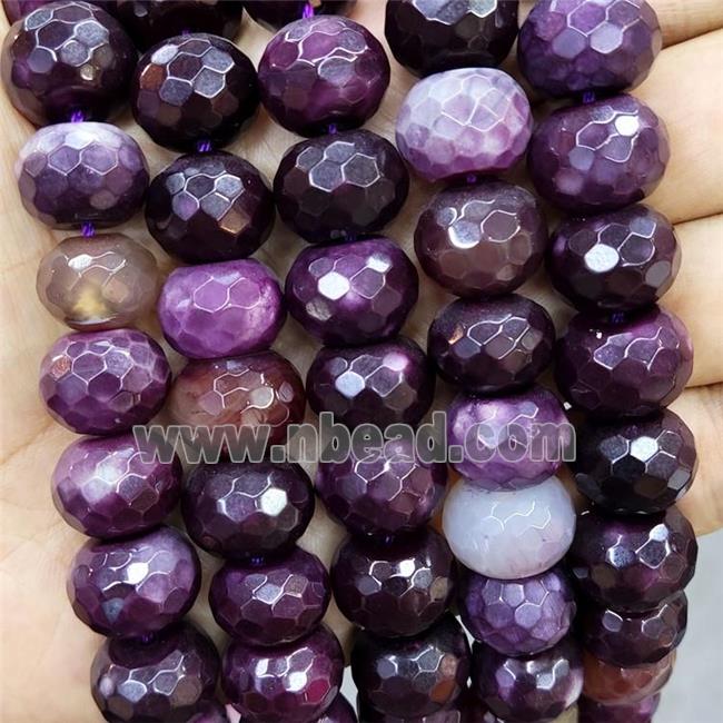 Natural Agate Beads Faceted Rondelle Purple Dye