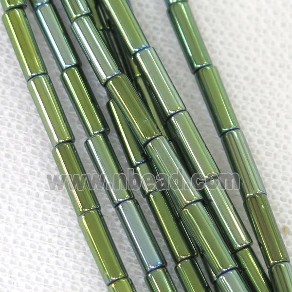 Hematite tube beads, green electroplated