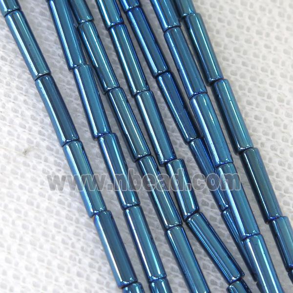 Hematite tube beads, blue electroplated
