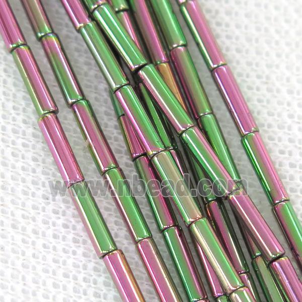Hematite tube beads, greenred electroplated