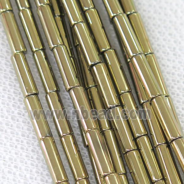 Hematite tube beads, pyrited electroplated