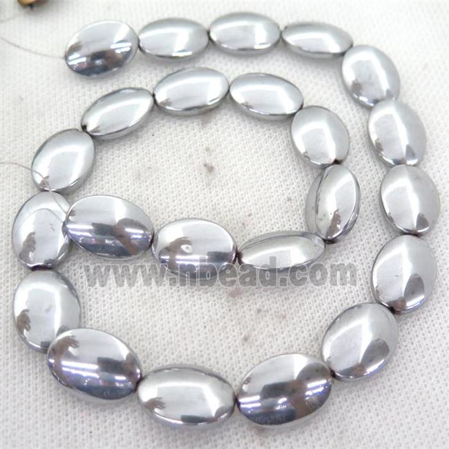 Hematite oval beads, silver plated