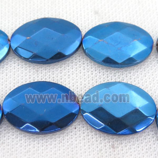 blue Hematite Beads, faceted oval