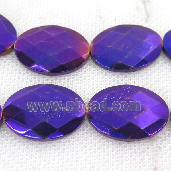 purple Hematite Beads, faceted oval