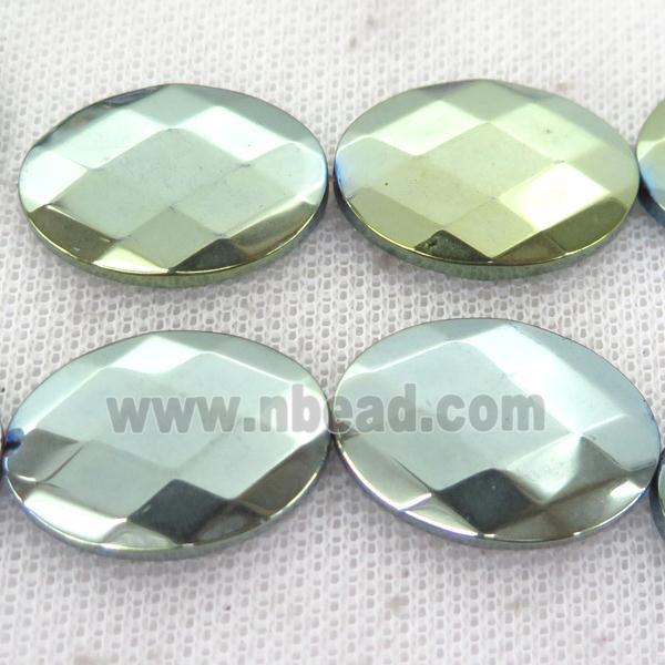 green Hematite Beads, faceted oval