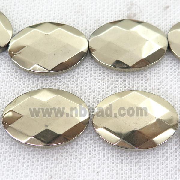 Hematite Beads, faceted oval, pyrite color