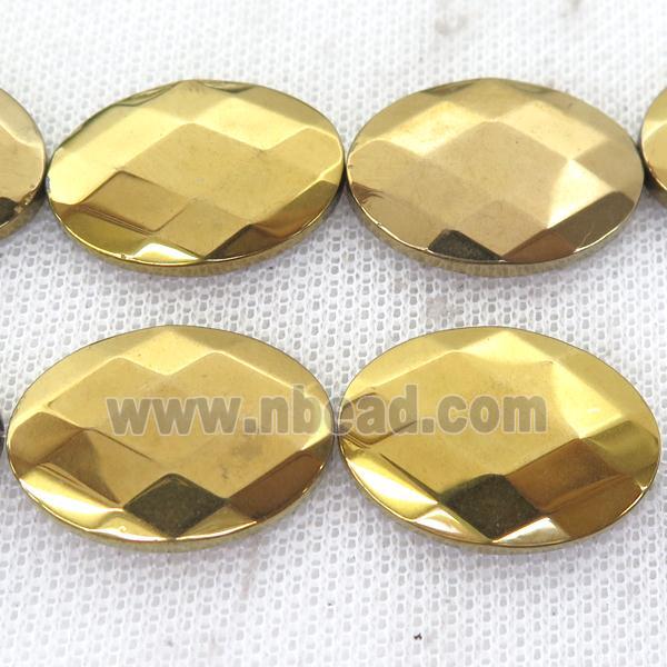 Hematite Beads, faceted oval, gold plated