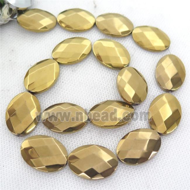 Hematite Beads, faceted oval, gold plated