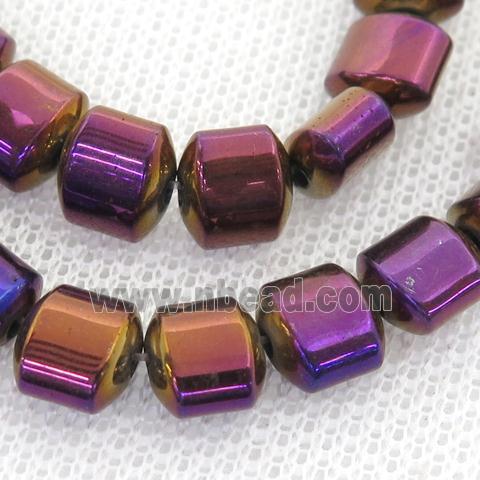 purple Hematite Beads, flat tube