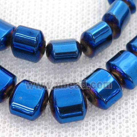 blue Hematite Beads, flat tube