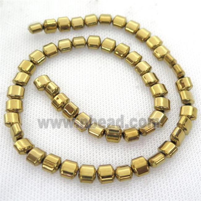 Hematite Beads, flat tube, gold plated
