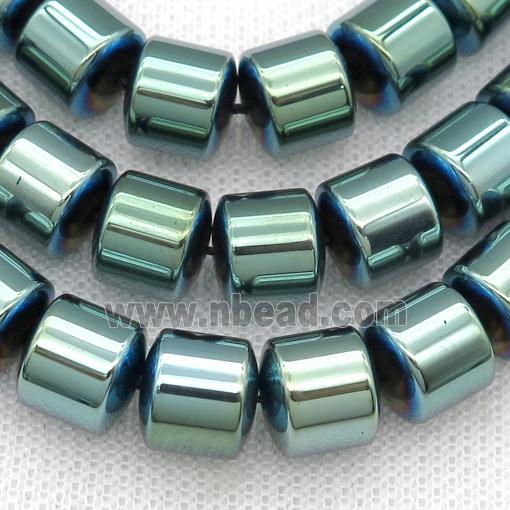 Hematite tube beads, green electroplated