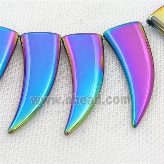 Hematite horn beads, rainbow electroplated