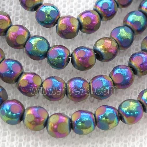 faceted round Hematite beads, rainbow electroplated