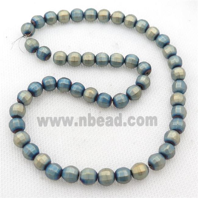 matte Hematite lantern beads, bluegold electroplated